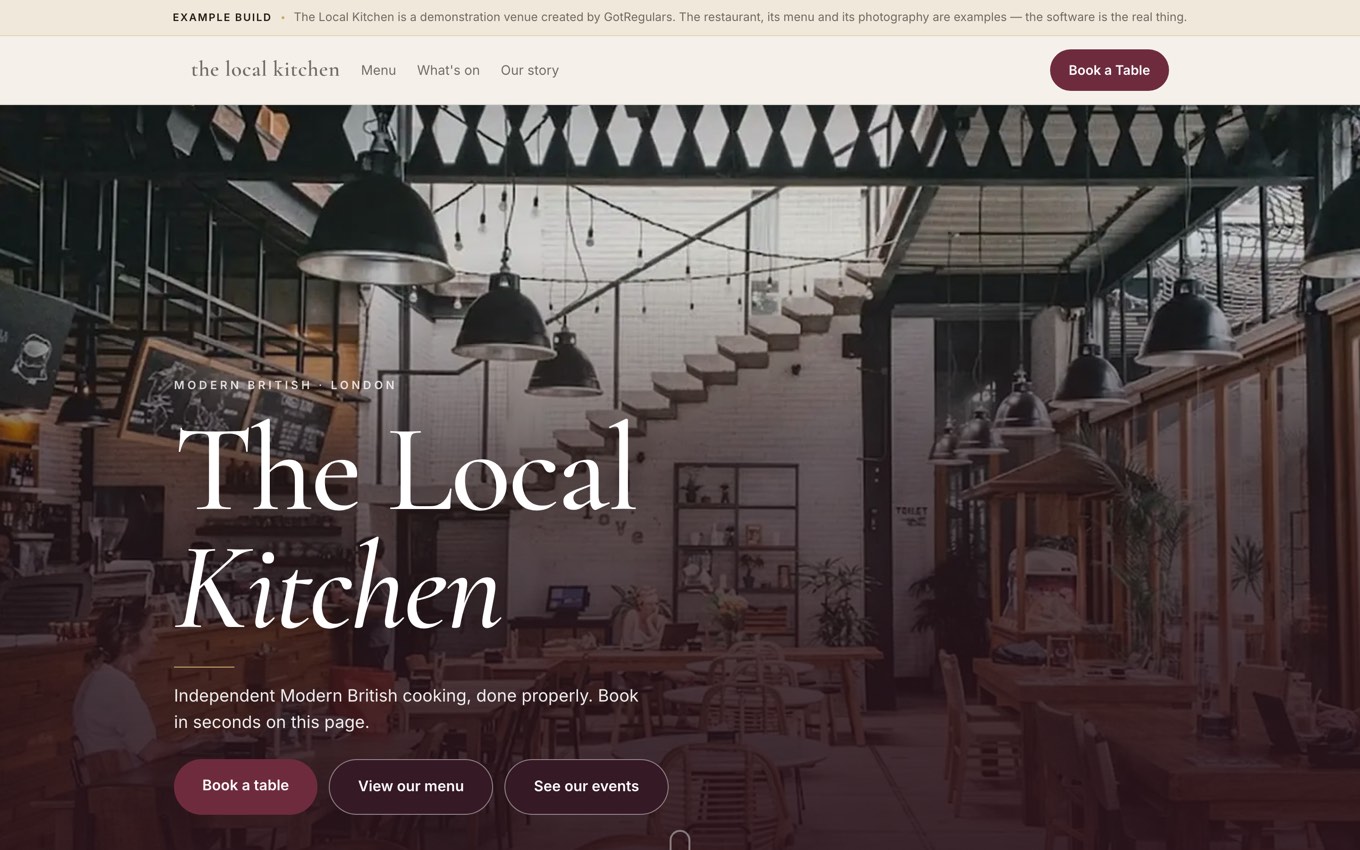A premium, full-bleed scrolling restaurant website for the demonstration venue The Local Kitchen