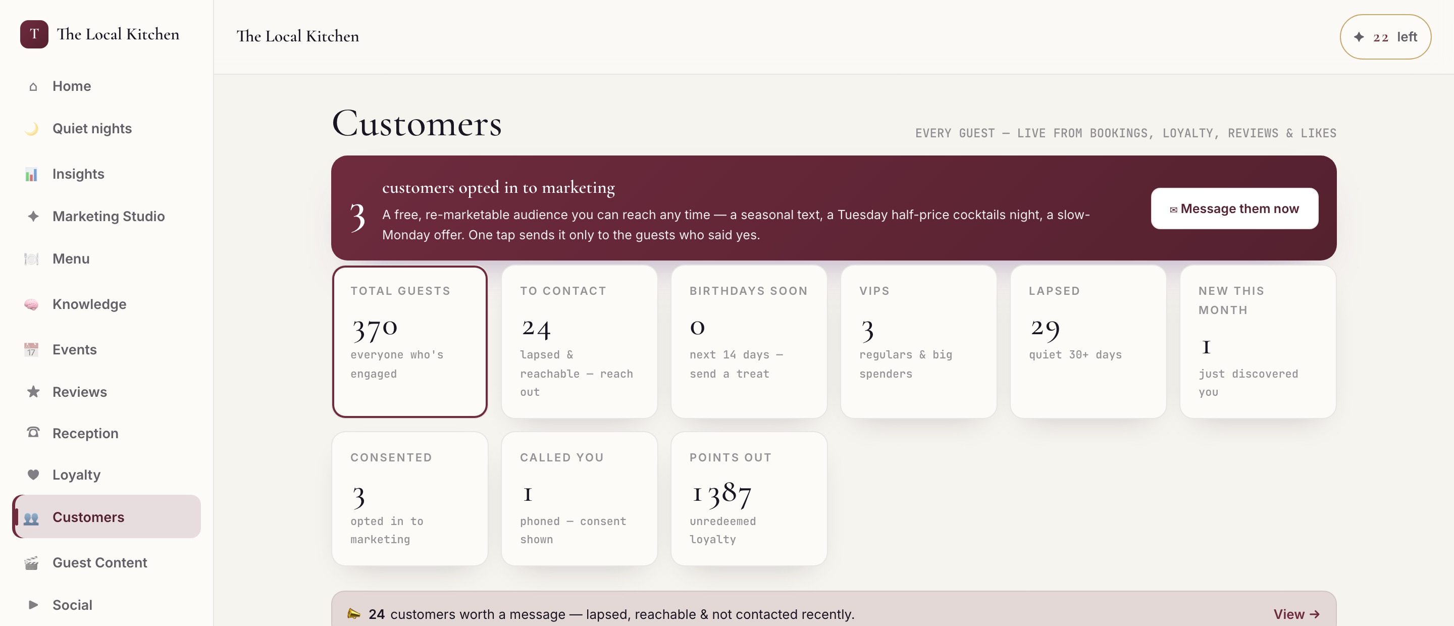 The guest CRM with live segments