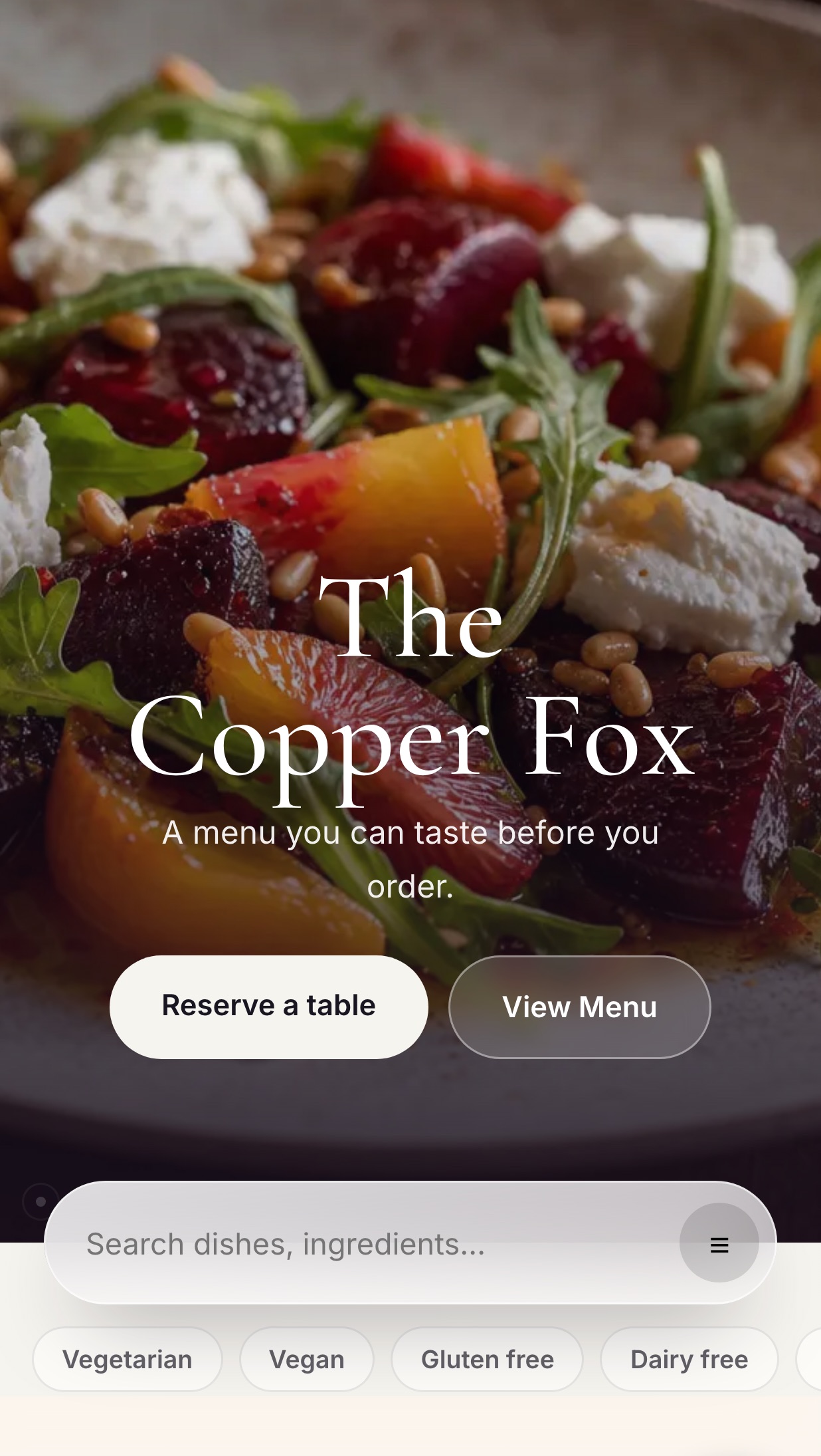 Guest menu on a phone