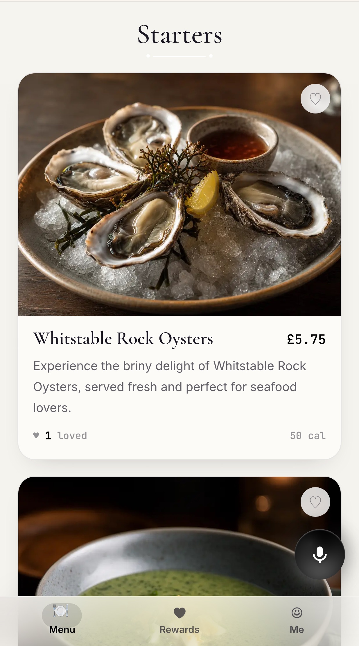 Dish cards with photos and prices