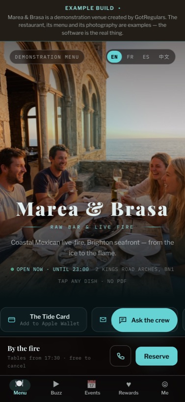 Marea & Brasa — example menu preview