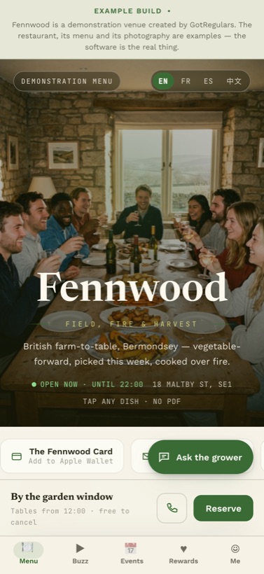Fennwood — example menu preview