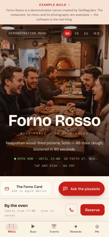 Forno Rosso — example menu preview