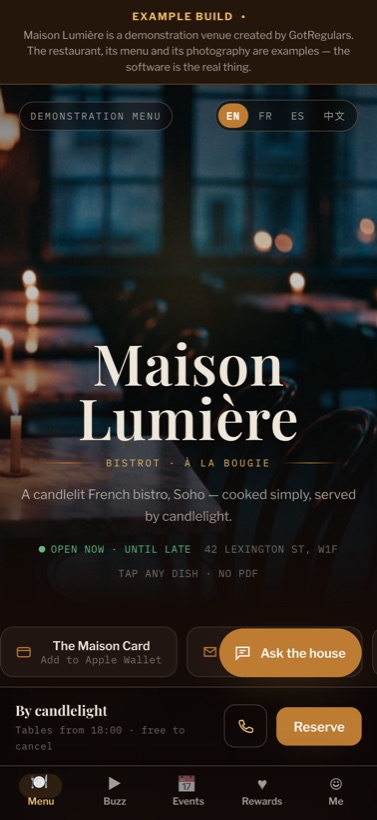 Maison Lumière — example menu preview