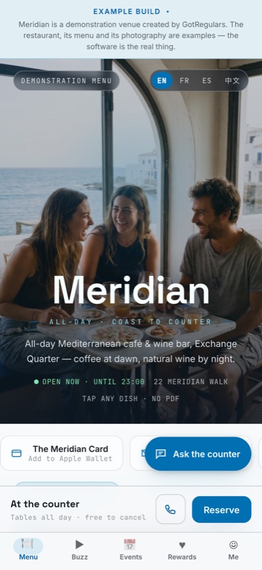Meridian — example menu preview