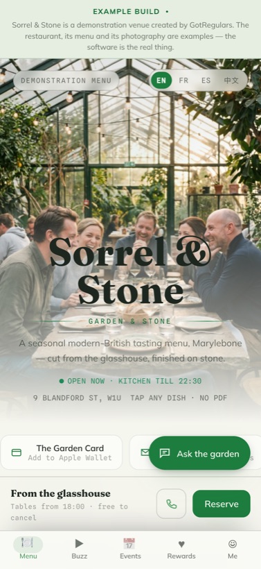 Sorrel & Stone — example menu preview