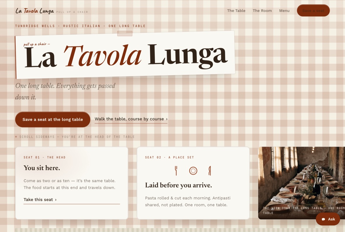 La Tavola Lunga — example website preview